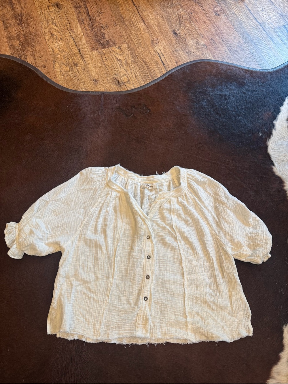 We The Free Cream Lightweight Button-Front Gauze Top